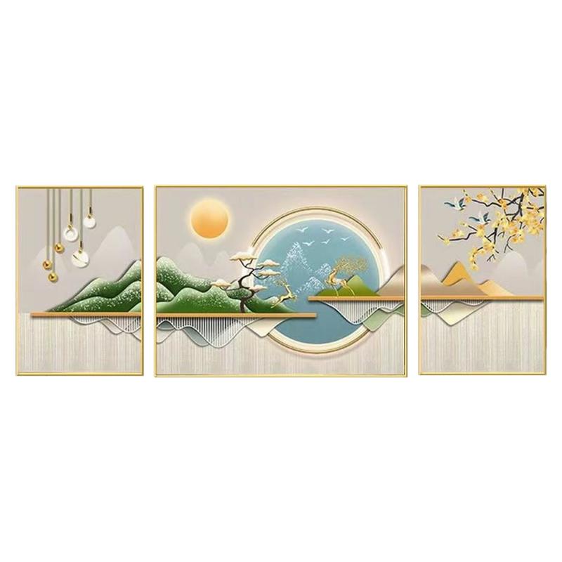 满钻发财鹿钻石画2026新款高级感客厅三联画风景粘贴十字绣山水图