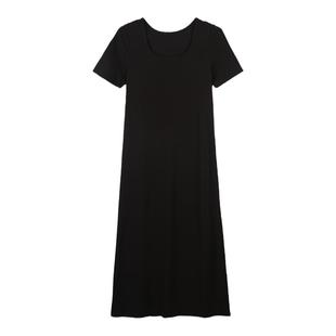 弥古黑色t恤连衣裙女显瘦针织小黑裙夏季三亚度假沙滩裙海边裙子