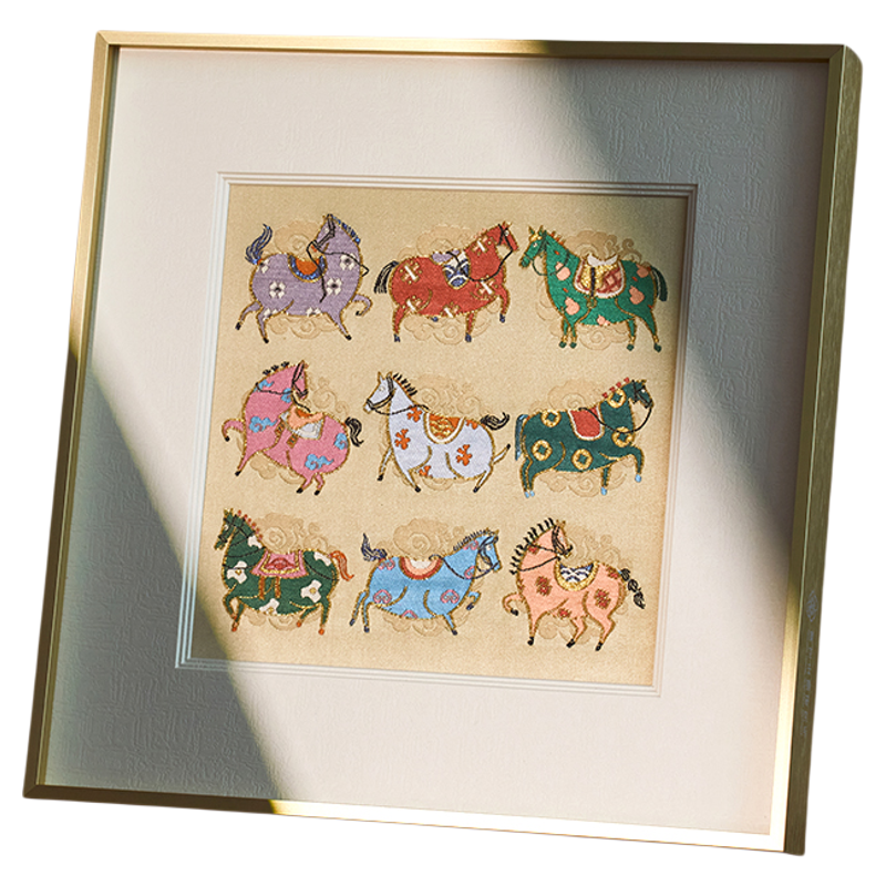 九骏图南京云锦研究所新中式客厅装饰画挂画非遗马年礼品礼物送人