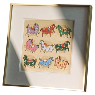 九骏图南京云锦研究所新中式客厅装饰画挂画非遗马年礼品礼物送人