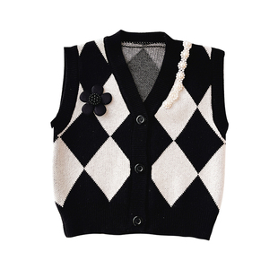 儿童马甲女童针织毛衣背心新款小香风宝宝毛线马夹洋气童装坎肩