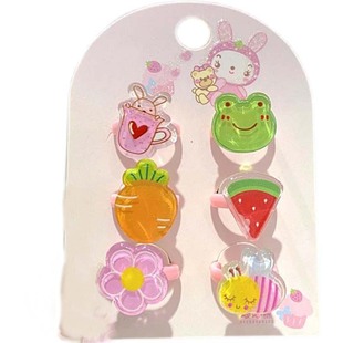 女童戒指小宝宝开口指扣公主可爱水果首饰日韩卡通动物塑料指环