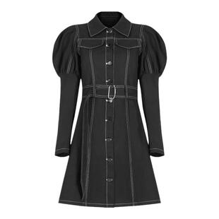 PUNK RAVE秋冬时尚气质显瘦衬衫长袖连衣裙直角肩双口袋设计女