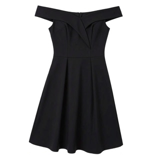 法式一字肩短款A字裙女新款收腰显瘦气质小礼服矮个子遮肚连衣裙