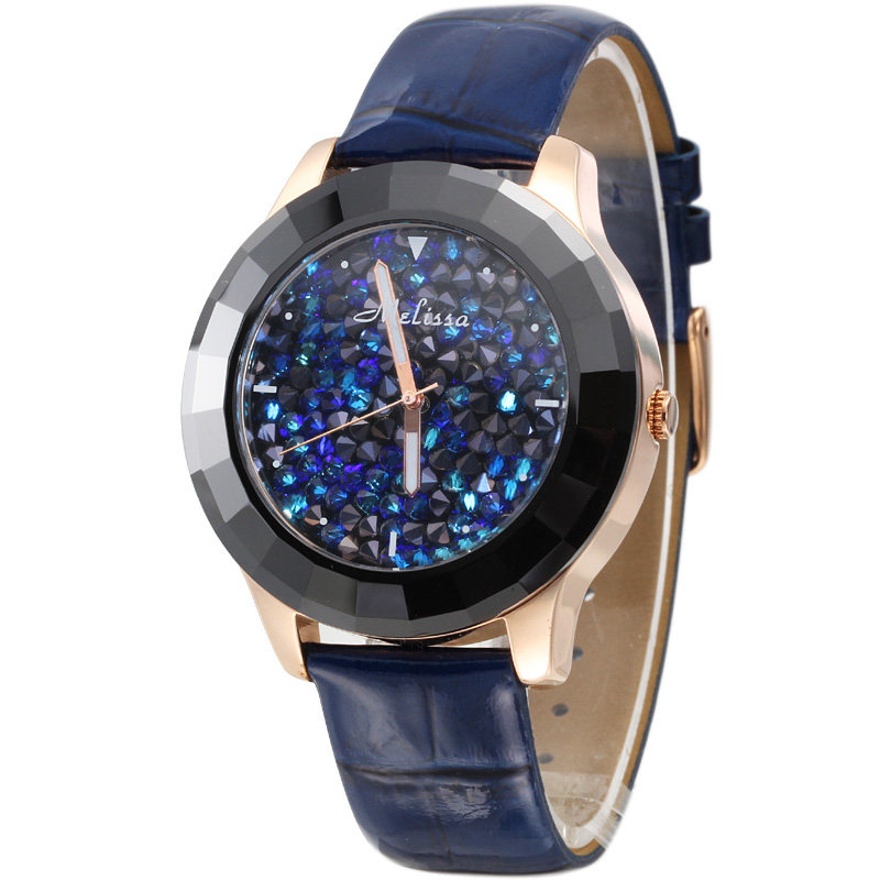 玛丽莎正品复古女士手表香港时尚潮流水钻表石英表简约真皮带女表