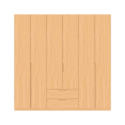 国补分段式实木凹槽拉手衣柜现代简约卧室家用橡木色平开门衣橱柜