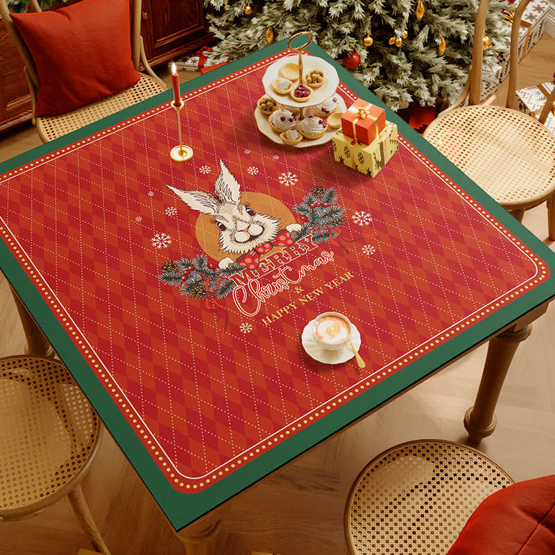 圣诞新年节日正方形桌布防水防烫防油免洗餐桌垫子小方桌茶几台布