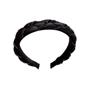 韩国发饰高级水钻麻花布艺发箍带齿黑色发卡压发捆秋冬头箍高颅顶