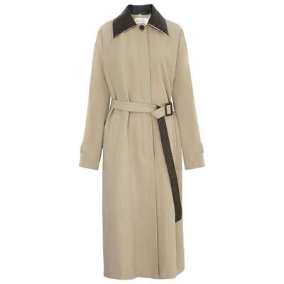 高定级编织压花PU领长风衣