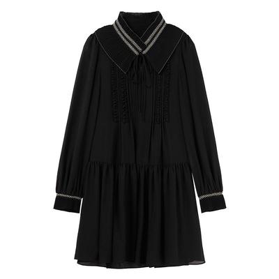 MISSCOCOON撞色压褶宽松娃娃廓形雪纺连衣裙春款