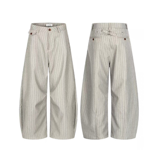 美式复古休闲百搭条纹西裤男女春秋季宽松阔腿弯刀裤老钱风高级感