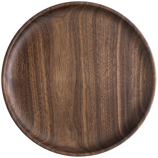 北美黑胡桃木托盘圆形放水杯实木托盘整木圆碟木质茶盘圆形木盘