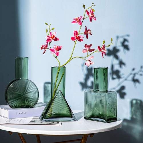 创意几何软装彩色玻璃花瓶简约玄关装饰现代三件套摆件客厅工艺品