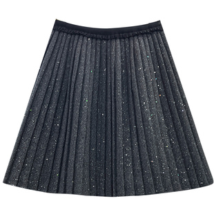 冬季加厚毛呢细闪亮片短裙半身裙女秋冬2025新款百褶a字裙子冬裙