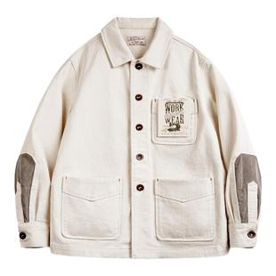 马登工装法式复古重磅棉籽壳夹克斜纹纯棉翻领灯芯绒拼接外套男春