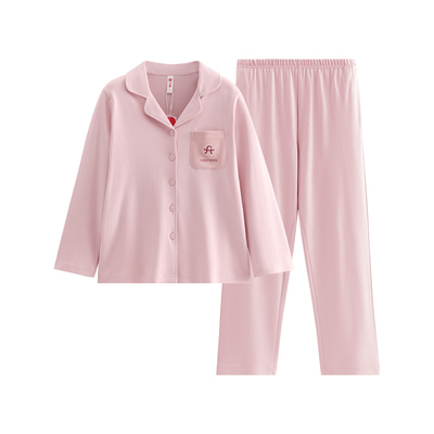 芬腾春秋季纯棉抗菌长袖情侣睡衣