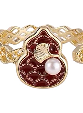 葫芦滴釉珍珠戒指中式复古气质轻奢小众设计感百搭食指叠戴指环