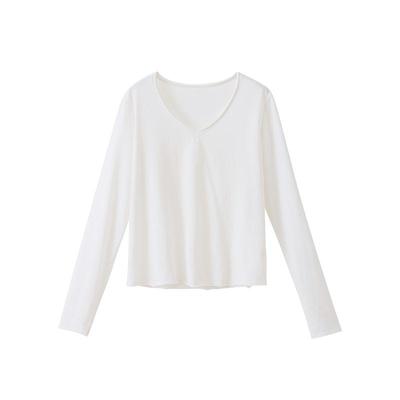 popchrio雪花棉v领基础长袖T恤