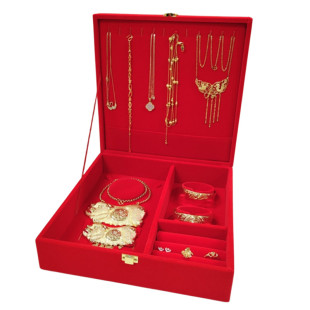 锦盒黄金首饰盒刺绣龙凤红绒四多件套盒包装礼品盒结婚婚庆嫁妆新