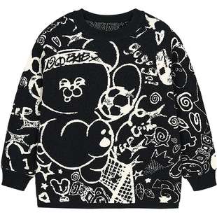 [含绵羊毛]woobaby儿童毛衣男女童2025冬装红色过年针织衫拜年服