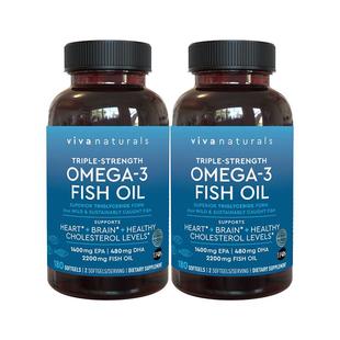 Viva美国进口高浓度深海鱼油软胶囊Omega3中老年成人DHA180粒*2瓶