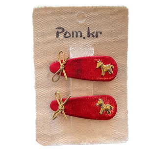 宝宝马年喜庆发饰儿童红色过新年发夹女童发卡新款小女孩碎发夹子