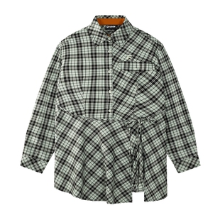 FILA FUSION斐乐潮牌女装上衣2026春新款时尚宽松不规则格子衬衫