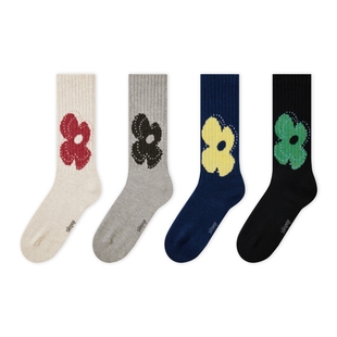 上森中筒羊毛袜灰色女袜秋冬款堆堆袜花朵涂鸦小腿袜长袜2025新款