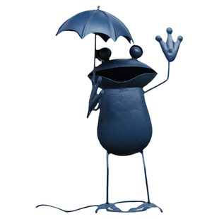 INS风铁艺做旧青蛙撑雨伞散步花园花园摆件装饰园艺杂货 意境装饰