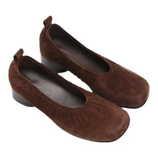 【deepmoss】优雅复古潮流女装时尚休闲古典气质褶皱方头芭蕾舞鞋