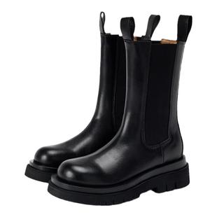 mona真皮内增高马丁靴女百搭英伦风中筒烟筒靴厚底切尔西短靴子女