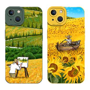 梵高油画手机壳适用苹果17promax田园风iPhone16绿色13mini向日葵15星空14黄色8plus小众12新款xs高级xr/7/11