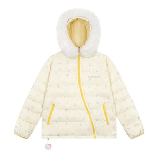 GSGF原创新款斜拉链轻薄排骨棉服女满印星星立耳毛领可爱外套棉衣