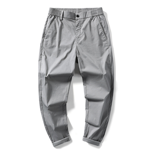 冰丝裤子男款夏季薄款宽松直筒灰色男裤松紧腰休闲裤子男士九分裤