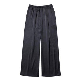 TANG TOWN 潇洒大女人长腿裤 19姆米黑色砂洗真丝松紧裤 直筒裤女