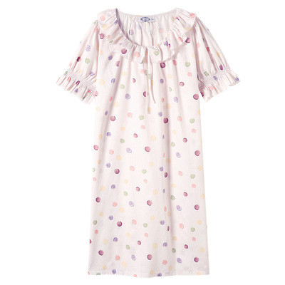 美标纯棉短袖贡缎印花睡裙