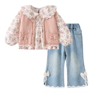 女童套装2026新款春装宝宝巨好看洋气韩系春秋儿童衬衫微喇小童装