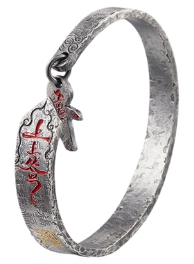 上上签 I 手工錾刻纯银手镯男女小众复古国潮好运平安镯子手饰品