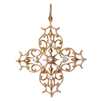 ree复古雕花18k黄金培育钻石吊坠