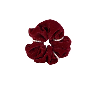 AJIDOU阿吉豆红色大肠发圈新年款战袍女头绳发饰珍珠发箍丝绒发夹