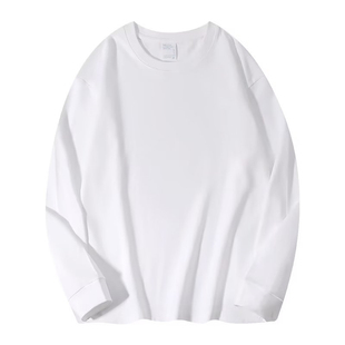 300G重磅美式纯棉长袖t恤宽松纯色秋季内搭厚实不透上衣男女打底