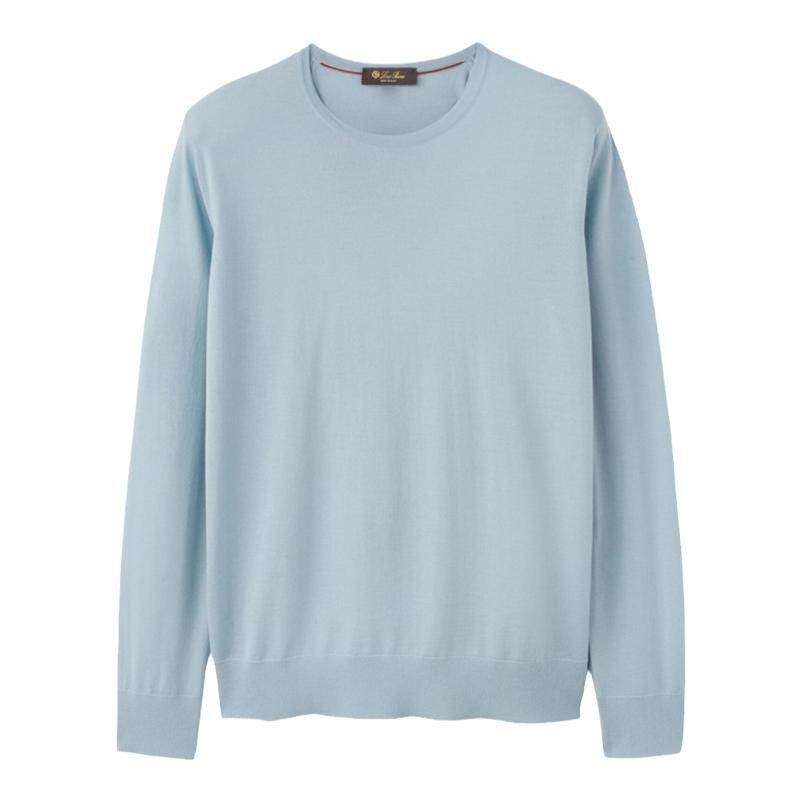 Loro Piana/诺悠翩雅男装蓝色圆领长袖百搭休闲针织毛衣