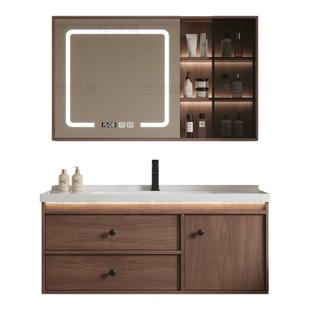 定制新中式浴室柜组合洗脸盆75/85/95/105/115陶瓷一体盆中古风