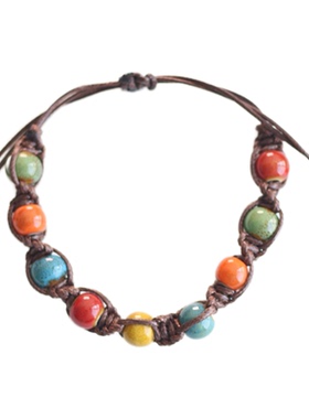 景德镇陶瓷彩色圆花釉瓷珠饰品波西米亚复古民族风手编手链地摊