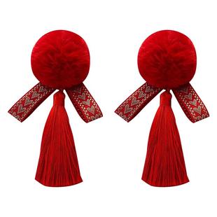 新年儿童毛球发夹小女孩中国风红色毛绒流苏发卡女童过年汉服头饰