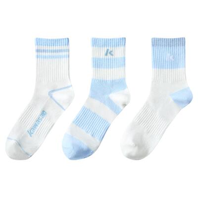 川崎运动条纹袜女款多巴胺高颜值三双装柔软吸汗透气运动袜羽毛球