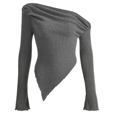 Irregular off shoulder threaded top woman 不规则露肩螺纹上衣