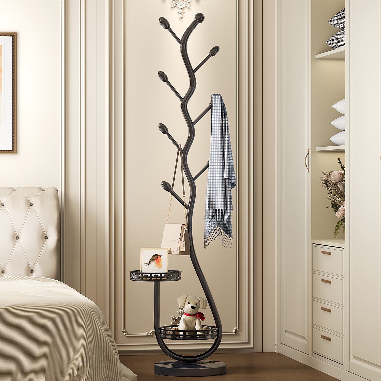 铁艺落地衣帽架家用卧室晾衣架立杆式置地挂衣架子简易衣架置物架