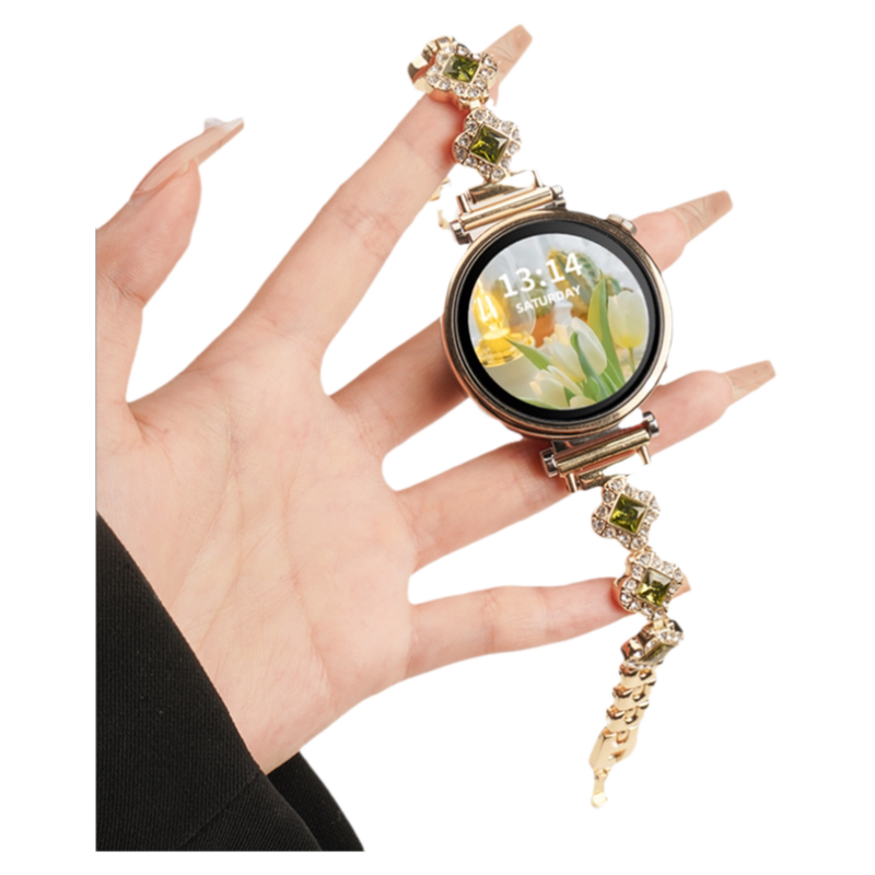 适用华为GT4手表41mm新款施华洛四叶草不锈钢金属表带GT3运动gt2pro智能watchgt4女生42mm夏天表链透气