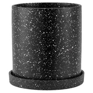 简约黑白色陶瓷花盆素烧有孔花盆多肉阳台种花大口径陶盆带托盘